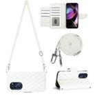 For Motorola Moto G 5G 2022 Rhombic Texture Flip Leather Phone Case with Long Lanyard(White) - 1