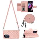 For Motorola Moto G 5G 2022 Rhombic Texture Flip Leather Phone Case with Long Lanyard(Coral Pink) - 1