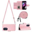 For Motorola Moto G 5G 2022 Rhombic Texture Flip Leather Phone Case with Long Lanyard(Pink) - 1