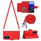 For Motorola Moto G Stylus 5G 2022 Rhombic Texture Flip Leather Phone Case with Long Lanyard(Red) - 1