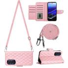 For Motorola Moto G Stylus 5G 2022 Rhombic Texture Flip Leather Phone Case with Long Lanyard(Pink) - 1