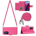 For Motorola Moto G Stylus 4G 2022 Rhombic Texture Flip Leather Phone Case with Long Lanyard(Rose Red) - 1