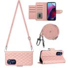 For Motorola Moto G Stylus 4G 2022 Rhombic Texture Flip Leather Phone Case with Long Lanyard(Coral Pink) - 1