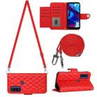 For Motorola Moto G Power 2022 Rhombic Texture Flip Leather Phone Case with Long Lanyard(Red) - 1