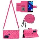 For Motorola Moto G Power 2022 Rhombic Texture Flip Leather Phone Case with Long Lanyard(Rose Red) - 1