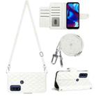 For Motorola Moto G Power 2022 Rhombic Texture Flip Leather Phone Case with Long Lanyard(White) - 1