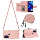 For Motorola Moto G Power 2022 Rhombic Texture Flip Leather Phone Case with Long Lanyard(Coral Pink) - 1