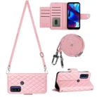 For Motorola Moto G Power 2022 Rhombic Texture Flip Leather Phone Case with Long Lanyard(Pink) - 1