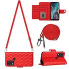 For Nokia C22 Rhombic Texture Flip Leather Phone Case with Long Lanyard(Red) - 1