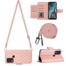 For Nokia C22 Rhombic Texture Flip Leather Phone Case with Long Lanyard(Coral Pink) - 1