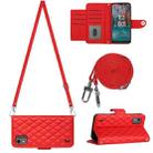 For Nokia C12 Rhombic Texture Flip Leather Phone Case with Long Lanyard(Red) - 1