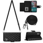 For Nokia C12 Rhombic Texture Flip Leather Phone Case with Long Lanyard(Black) - 1