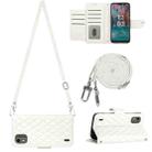 For Nokia C12 Rhombic Texture Flip Leather Phone Case with Long Lanyard(White) - 1