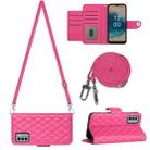 For Nokia G22 Rhombic Texture Flip Leather Phone Case with Long Lanyard(Rose Red) - 1