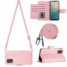 For Nokia C32 Rhombic Texture Flip Leather Phone Case with Long Lanyard(Pink) - 1