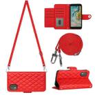 For Nokia C02 Rhombic Texture Flip Leather Phone Case with Long Lanyard(Red) - 1