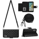 For Nokia C02 Rhombic Texture Flip Leather Phone Case with Long Lanyard(Black) - 1