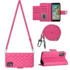 For Nokia C02 Rhombic Texture Flip Leather Phone Case with Long Lanyard(Rose Red) - 1