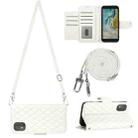For Nokia C02 Rhombic Texture Flip Leather Phone Case with Long Lanyard(White) - 1