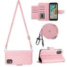 For Nokia C02 Rhombic Texture Flip Leather Phone Case with Long Lanyard(Pink) - 1