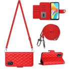 For OPPO A38 4G / A18 4G Rhombic Texture Flip Leather Phone Case with Long Lanyard(Red) - 1