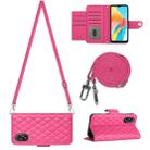 For OPPO A38 4G / A18 4G Rhombic Texture Flip Leather Phone Case with Long Lanyard(Rose Red) - 1