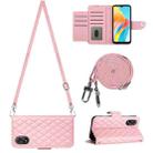 For OPPO A38 4G / A18 4G Rhombic Texture Flip Leather Phone Case with Long Lanyard(Pink) - 1