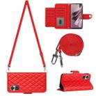 For OPPO Reno10/Reno10 Pro Global Rhombic Texture Flip Leather Phone Case with Long Lanyard(Red) - 1