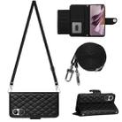 For OPPO Reno10/Reno10 Pro Global Rhombic Texture Flip Leather Phone Case with Long Lanyard(Black) - 1