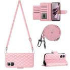 For OPPO Reno10/Reno10 Pro Global Rhombic Texture Flip Leather Phone Case with Long Lanyard(Pink) - 1