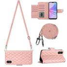 For OPPO A78 5G / A58 5G Rhombic Texture Flip Leather Phone Case with Long Lanyard(Coral Pink) - 1