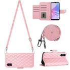 For OPPO A78 5G / A58 5G Rhombic Texture Flip Leather Phone Case with Long Lanyard(Pink) - 1