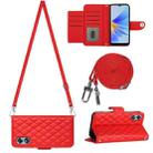 For OPPO A17 Rhombic Texture Flip Leather Phone Case with Long Lanyard(Red) - 1