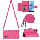 For OPPO A17 Rhombic Texture Flip Leather Phone Case with Long Lanyard(Rose Red) - 1