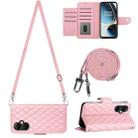 For OnePlus CE 3 Lite 5G / Nord N30 Rhombic Texture Flip Leather Phone Case with Long Lanyard(Pink) - 1