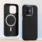 For iPhone 12 Metal Lens Frame Leather Magsafe Full Coverage Shockproof Phone Case(Black) - 1