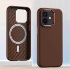 For iPhone 12 Metal Lens Frame Leather Magsafe Full Coverage Shockproof Phone Case(Brown) - 1