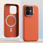 For iPhone 12 Metal Lens Frame Leather Magsafe Full Coverage Shockproof Phone Case(Orange) - 1