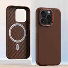 For iPhone 12 Pro Metal Lens Frame Leather Magsafe Full Coverage Shockproof Phone Case(Brown) - 1