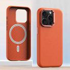 For iPhone 12 Pro Max Metal Lens Frame Leather Magsafe Full Coverage Shockproof Phone Case(Orange) - 1