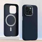 For iPhone 13 Metal Lens Frame Leather Magsafe Full Coverage Shockproof Phone Case(Blue) - 1