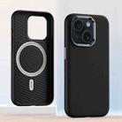 For iPhone 13 Metal Lens Frame Leather Magsafe Full Coverage Shockproof Phone Case(Black) - 1