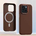 For iPhone 14 Plus Metal Lens Frame Leather Magsafe Full Coverage Shockproof Phone Case(Brown) - 1