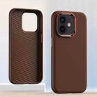 For iPhone 12 Metal Lens Frame Leather Full Coverage Shockproof Phone Case(Brown) - 1