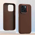 For iPhone 14 Metal Lens Frame Leather Full Coverage Shockproof Phone Case(Brown) - 1