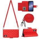 For Sony Xperia 5 V Rhombic Texture Flip Leather Phone Case with Long Lanyard(Red) - 1