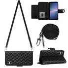 For Sony Xperia 5 V Rhombic Texture Flip Leather Phone Case with Long Lanyard(Black) - 1