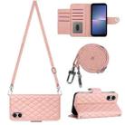 For Sony Xperia 5 V Rhombic Texture Flip Leather Phone Case with Long Lanyard(Coral Pink) - 1