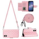 For Sony Xperia 5 V Rhombic Texture Flip Leather Phone Case with Long Lanyard(Pink) - 1