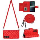 For Sony Xperia 1 V Rhombic Texture Flip Leather Phone Case with Long Lanyard(Red) - 1